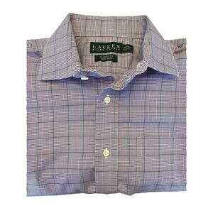 L Ralph Lauren L/S Button Shirt Purple Plaid 15.5 (32/33) Classic Fit No Iron